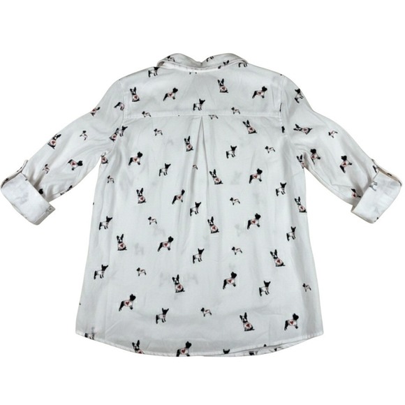 Jane Delancy Cute French Bulldog Print Button-Down Shirt - Women's L Excellent - Picture 4 of 9